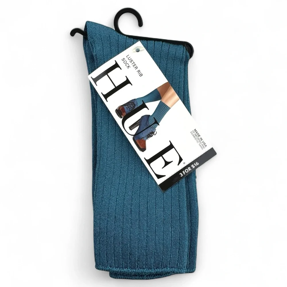 Hue Womens Atlantis Blue Luster Rib Socks‎ One Size Fits Most